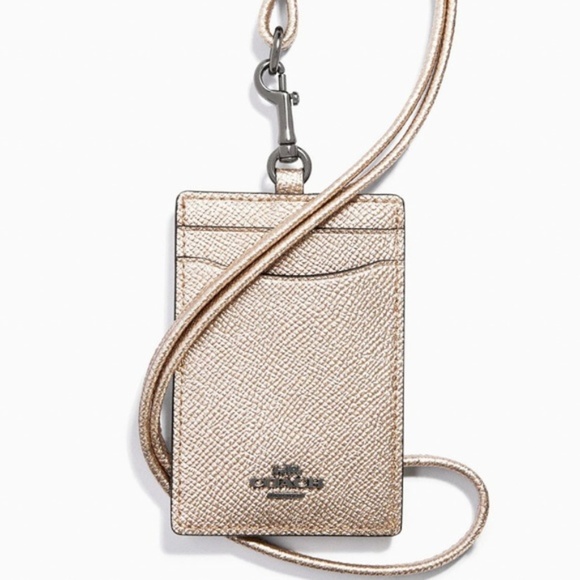 Coach Accessories Coach Id Holder Lanyard Platinum Leather Badge